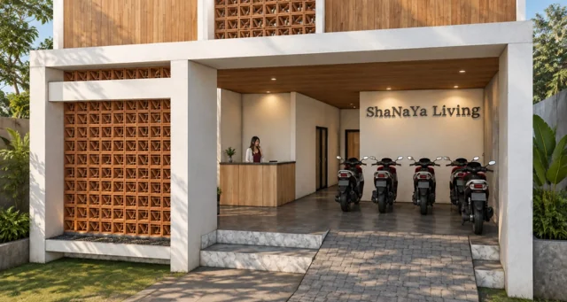 Kost Shanaya Living · Area masuk dan parkir motor